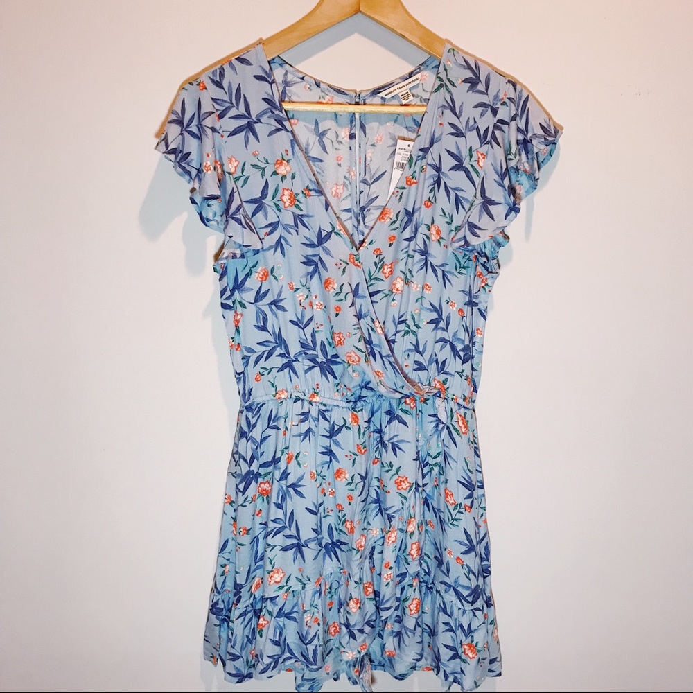 [AEO] Ruffle Sleeve Wrap Romper